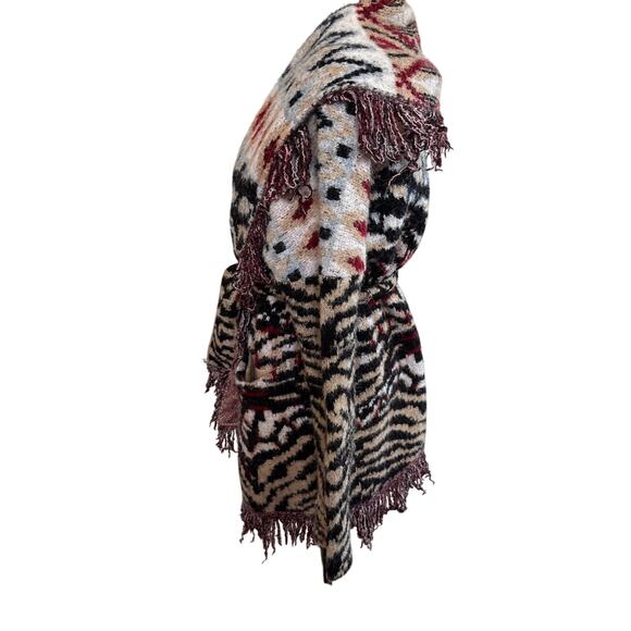 Anthropologie XS Fringe Knit Belted Boho Cardigan Sweater - Picture 4 of 6